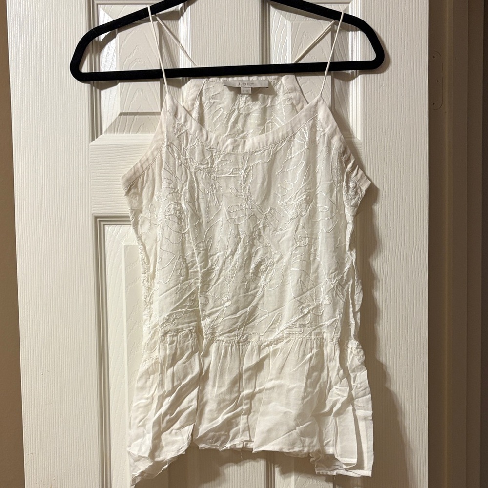 LOFT White Embroidered Camisole Top